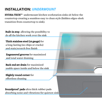 Undermount 60/40 Double Bowl Workstation Kitchen Sink with Accessories