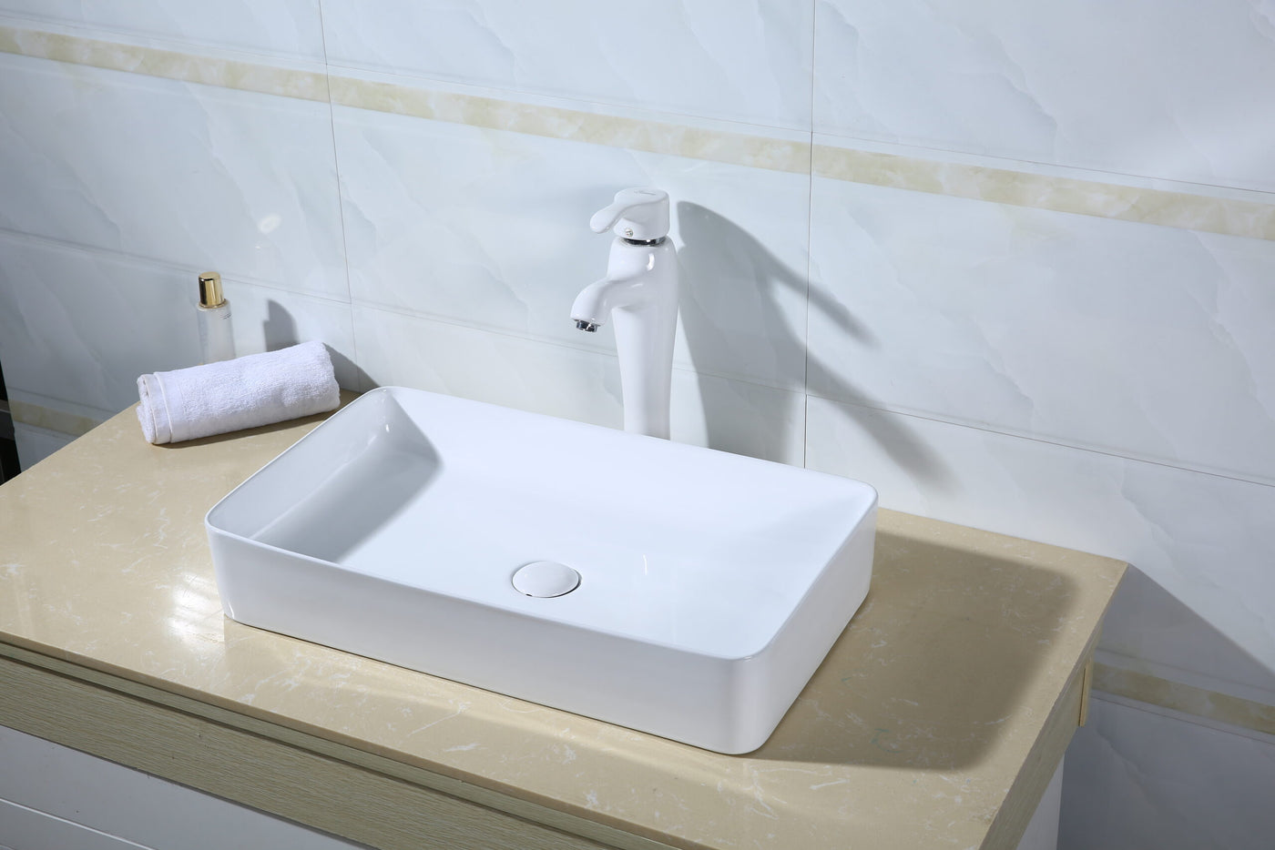 Rectangular Vessel 23,6-in Ceramic Bathroom Sink in White