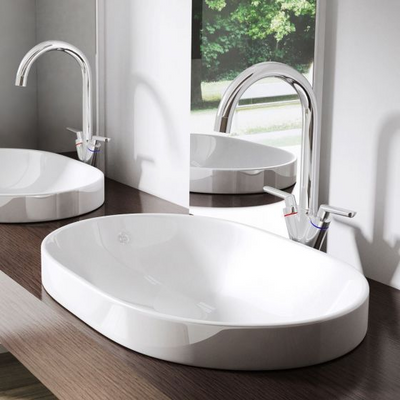 Wide large curvy white sink