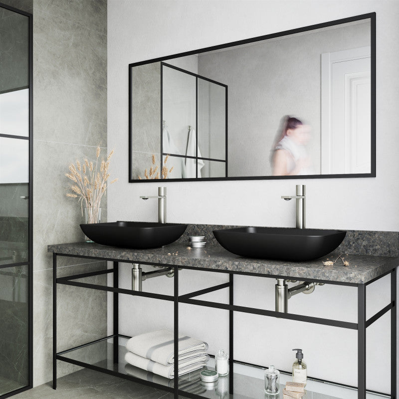 Rectangular Vessel 27,6-in Ceramic Bathroom Sink in Black